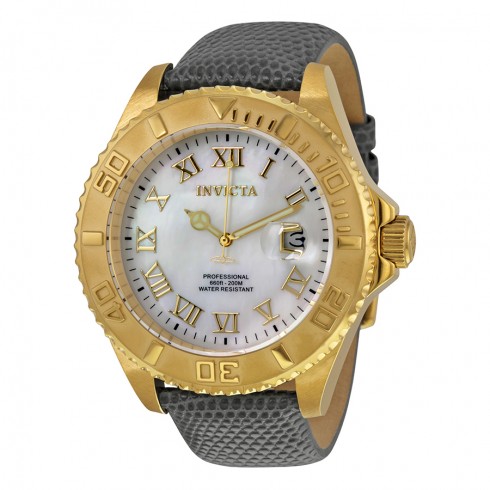 Invicta Pro Diver Mother of Pearl Dial Grey Leather Swiss Quartz Men's Watch 18429 watches