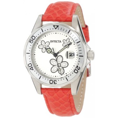 Invicta Pro Diver Silver Dial Red Leather Ladies Watch 12513 watches
