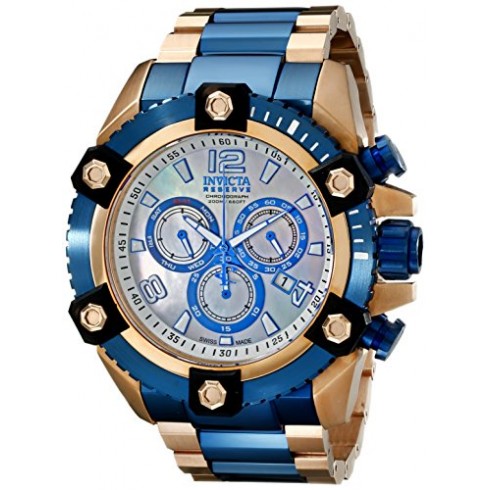 Invicta Reserve Chronograph Blue Mother of Pearl Dial Two-tone Men's Watch watches