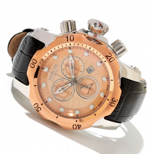 Invicta Reserve Mid-Size Venom Chronograph Rose Dial Black Leather Strap Men's Watch 10813 watches