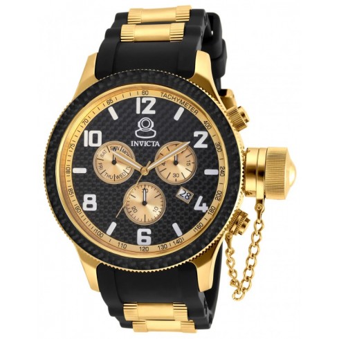 Invicta Russian Diver Chronograph Black and Gold Dial Black Polyurethane Men's Watch 17818 watches