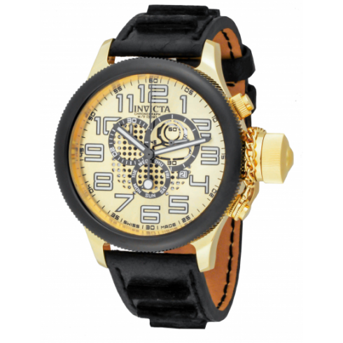 Invicta Russian Diver Chronograph Gold Dial Black Leather Men's Watch 14616 watches