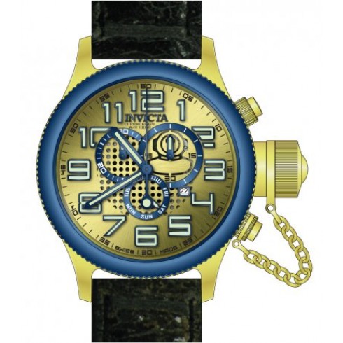 Invicta Russian Diver Chronograph Gold-Dial Black Leather Men's Watch 14615 watches