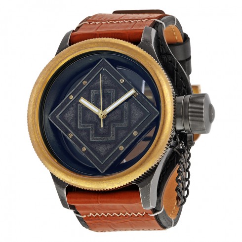 Invicta Russian Diver Distressed Gunmetal and See-thru Dial Brown and Black Leather Swiss Quartz Men's Watch 17649 watches
