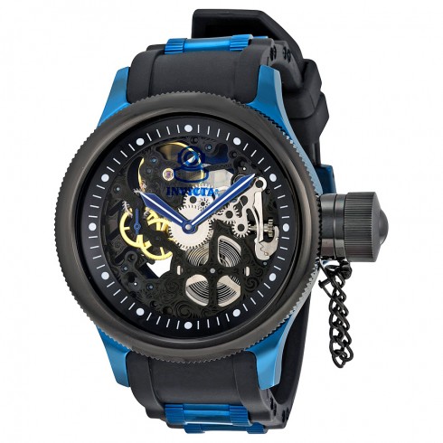 Invicta Russian Diver Mechanical Black Skeleton Dial Black Polyurethane Blue Ion-plated Men's Watch 17271 watches