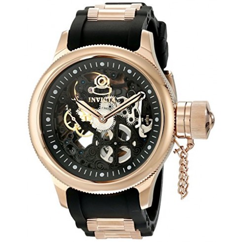 Invicta Russian Diver Mechanical Black Skeleton Dial Black Polyurethane Rose Gold-plated Men's Watch 17267 watches