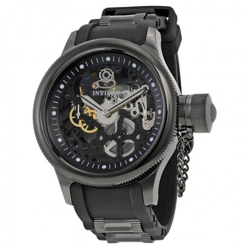 Invicta Russian Diver Mechanical Black Skeleton Dial Black Polyurethane Stainless Steel Men's Watch 17275 watches