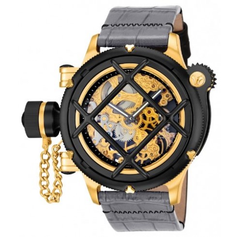 Invicta Russian Diver Mechanical Skeleton Dial Grey Leather Men's Watch 14625 watches