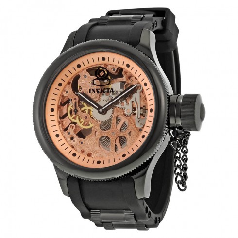 Invicta Russian Diver Rose Skeleton Dial Black Polyurethane Men's Watch 17283 watches