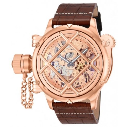 Invicta Russian Diver Skeleton Dial Brown Leather Men's Watch 14627 watches
