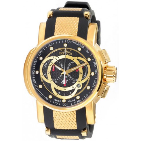 Invicta S1 Chronograph Black Dial Gold-tone Steel Black Rubber Men's Watch 0896 watches