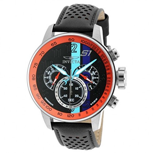 Invicta S1 Rally Black and Orange (Blue Accented) Dial Black Leather Men's Watch 19897 watches