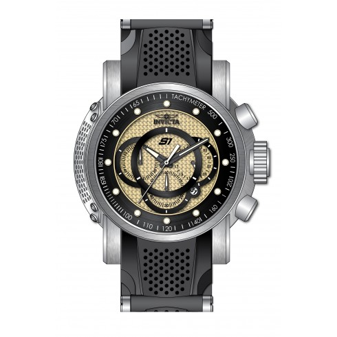 Invicta S1 Rally Chronograph Black and Gold Carbon Fiber Dial Stainless Steel and Black Polyurethane Men's Watch 19321 watches