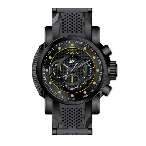 Invicta S1 Rally Chronograph Black Carbon Fiber Dial Black Ion-plated and Black Polyurethane Men's Watch 19324 watches
