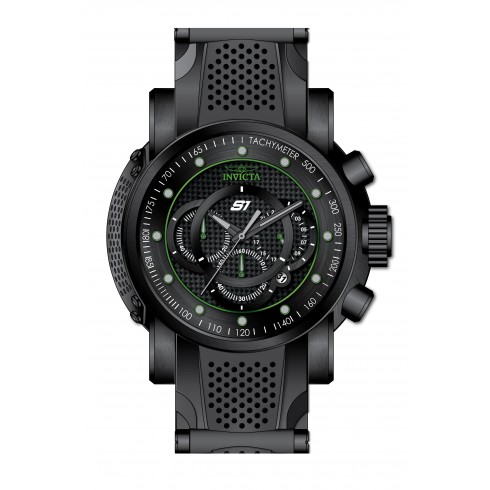 Invicta S1 Rally Chronograph Black Carbon Fiber Dial Black Ion-plated and Black Polyurethane Men's Watch 19325 watches