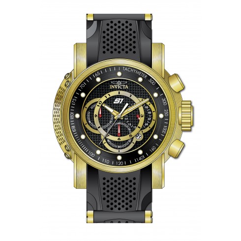 Invicta S1 Rally Chronograph Black Carbon Fiber Dial Gold-plated and Black Polyurethane Men's Watch 19327 watches
