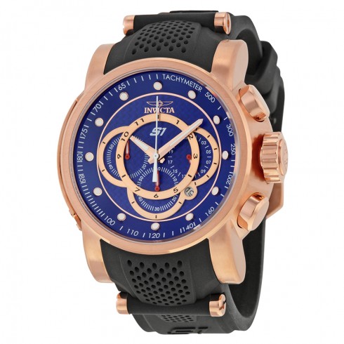 Invicta S1 Rally Chronograph Blue Dial Black Silicone Rose Gold-plated Men's Watch 19333 watches
