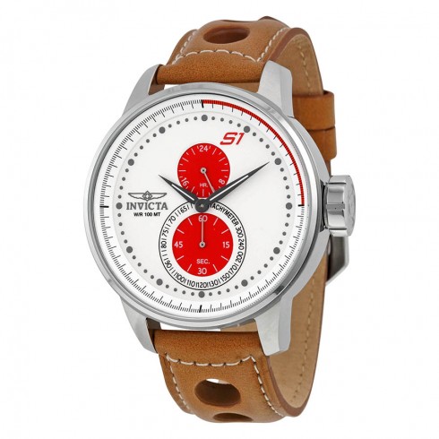 Invicta S1 Rally Chronograph White Dial Light Brown Leather Men's Watch 16018 watches