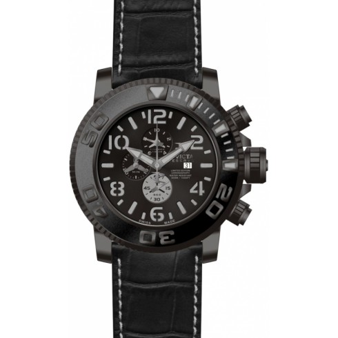 Invicta Sea Hunter Chronograph Black Dial Black Leather Strap Men's Watch 10697 watches