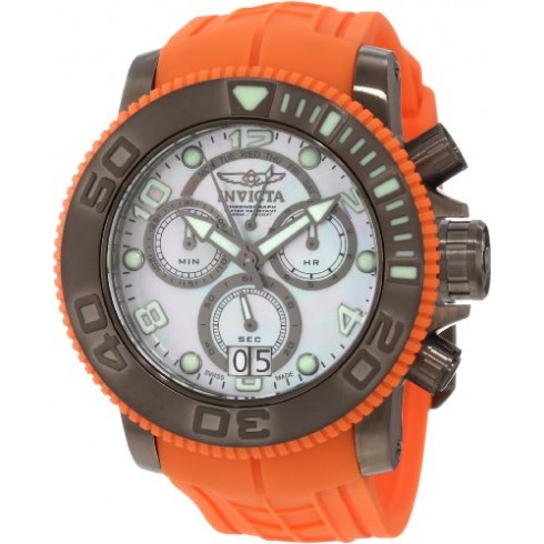 Invicta Sea Hunter Mother of Pearl Dial Orange Rubber Men's Watch 10694 watches