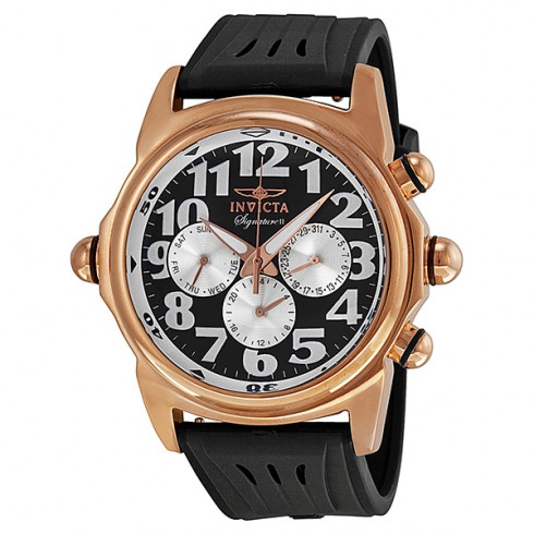 Invicta Signature II Black Dial Rose Gold PVD Black Polyurethane Band Men's Watch 7489 watches