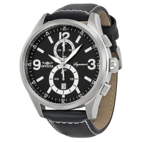 Invicta Signature II Elegant Black Dial Leather Chronograph Men's Watch 7415 watches