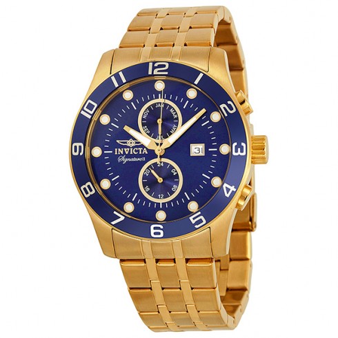 Invicta Signature II GMT Blue Dial Gold-Tone Stainless Steel Men's Watch 7450 watches