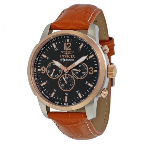 Invicta Signature II Multi-Function Black Dial Rose Gold-tone Brown Leather Men's Watch 7340 watches