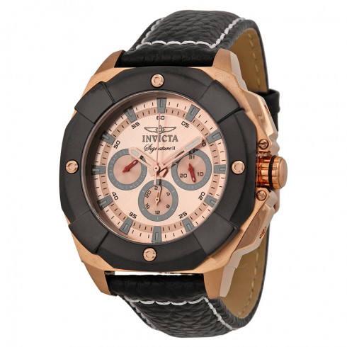 Invicta Signature II Multi-Function Rose Dial Black Leather Men's Watch 7291 watches