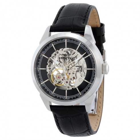 Replica Invicta Specialty Black Skeleton Dial Black Leather Men's Watch 18130 Watch