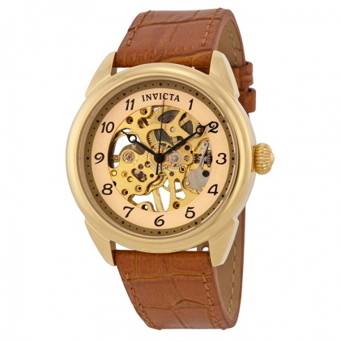 Invicta Specialty Gold Skeletal Dial Brown Leather Men's Watch 17188 watches