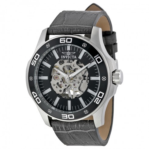 Invicta Specialty Mechanical Black Skeletal Dial Grey Leather Men's Watch 17258 watches