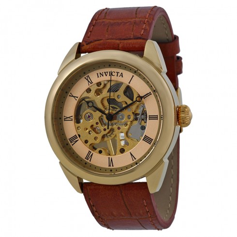 Replica Invicta Specialty Mechanical Champagne Skeleton Dial Light Brown Leather Men's Watch 17186 Watch