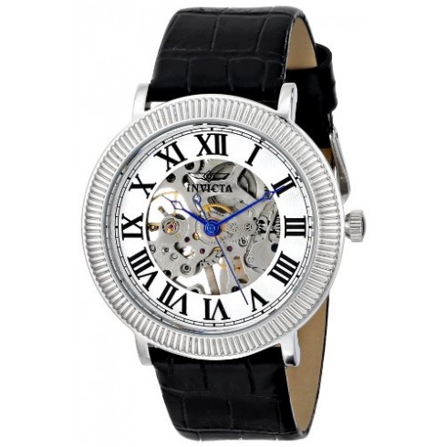 Invicta Specialty Mechanical Silver Skeletal Dial Black Leather Men's Watch 17243 watches