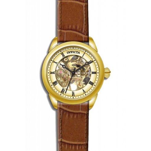Invicta Specialty Mechaniical Champagne Skeleton Dial Light Brown Leather Ladies Watch 17197 watches