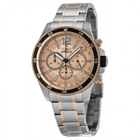 Invicta Specialty Rose Gold Tone Dial Chronograph Two Tone Stainless Steel Men's Watch 13977 watches
