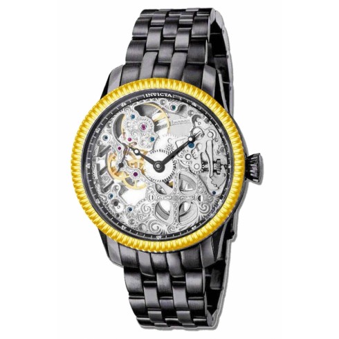 Invicta Specialty Silver-tone Skeletal Dial Black PVD Stainless Steel Band Men's Watch 80017 watches