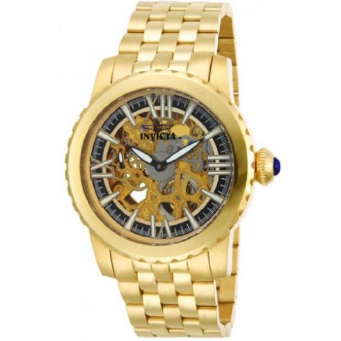 Replica Invicta Specialty Skeletal Gold-tone Dial Gold Ion-plated Stainless Steel Men's Watch 14552 Watch