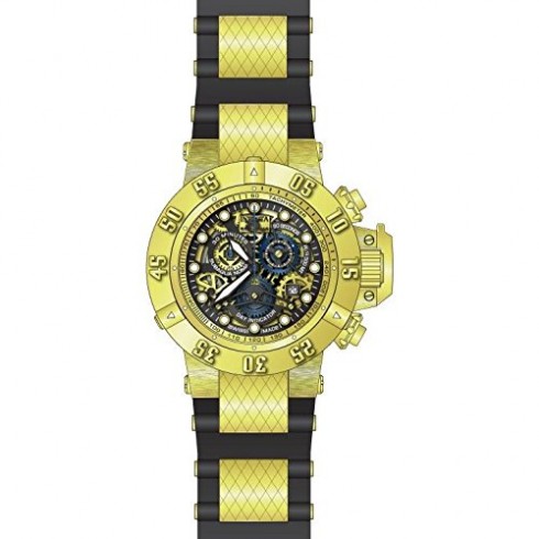 Invicta Subaqua Chronograph Black Skeleton Dial Black Polyurethane with Gold-plated Accents Men's Watch watches