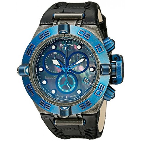 Invicta Subaqua Chronograph Mother of Pearl Dial Black Leather Men's Watch 18446 watches