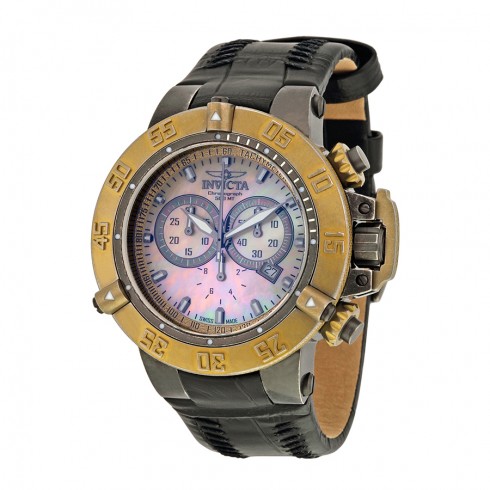 Invicta Subaqua Chronograph Mother of Pearl Dial Black Leather Men's Watch 18448 watches
