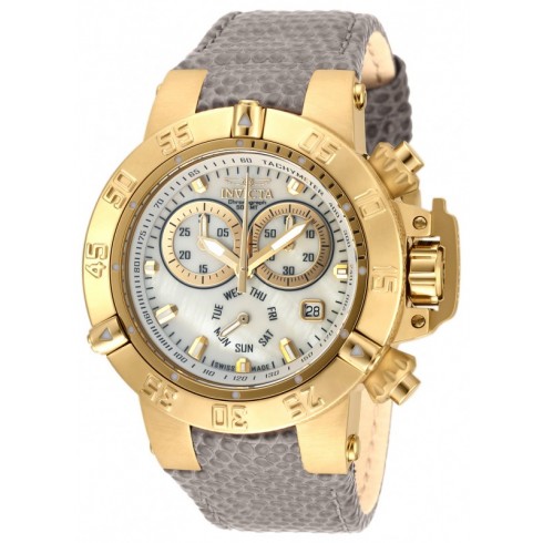 Invicta Subaqua Chronograph White Mother of Pearl Dial Light Green Leather Men's Watch 18293 watches