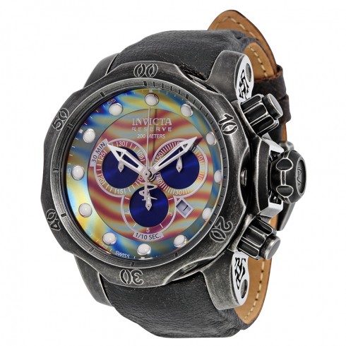 Invicta Venom Chronograph Brown and Blue Rainbow Dial Distressed Black Leather Men's Watch 15956 watches