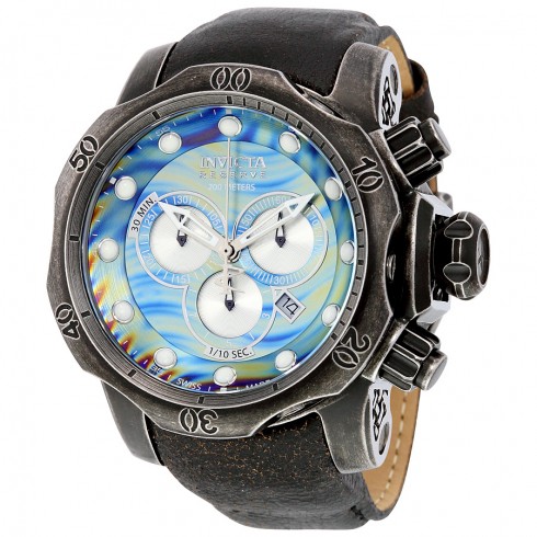 Invicta Venom Chronograph Grey and Silver Rainbow Dial Distressed Black Leather Men's Watch 15958 watches