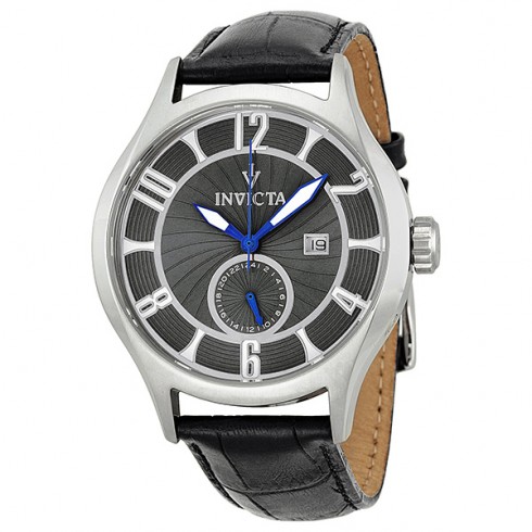 Invicta Vintage Grey Patterned Dial Black Leather Men's Watch 12230 watches