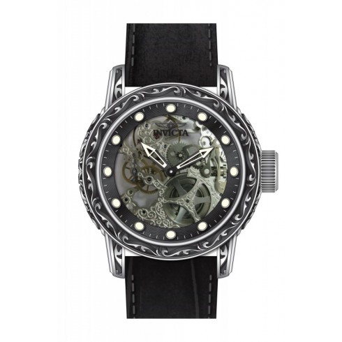 Invicta Vintage Mechanical Skeletal Dial Black Leather Men's Watch 18600 watches