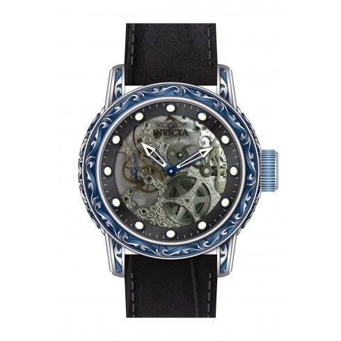 Invicta Vintage Mechanical Skeleton Dial Black Leather Men's Watch 18601 watches