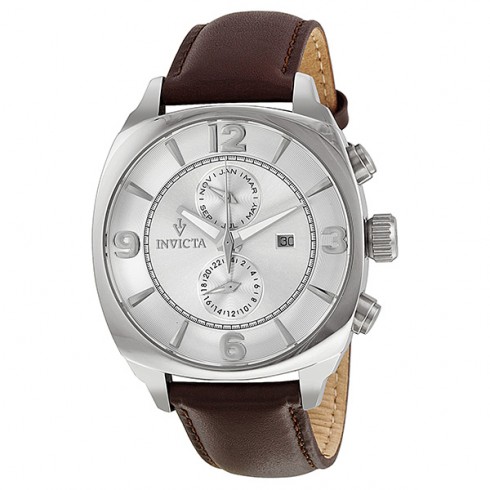 Invicta Vintage Quartz Silver Dial Brown Leather Strap Men's Watch 12206 watches