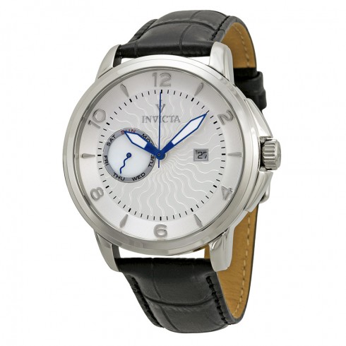 Invicta Vintage Silver Dial Black Leather Strap Men's Watch 12218 watches