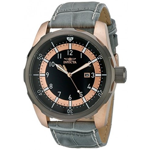 Invictor Aviator Black and Rose Dial Grey Lerather Men's Watch 19565 watches